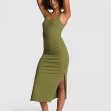 PINK All-Day Soft Rib Bodycon Midi Dress Size Small Olive NWTs