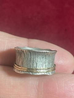 Très Belle Bague En Argent Massif Et 2 Cercle Doré Taille 55/56