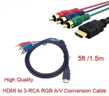 5Ft 1.5M HDMI-Male to 3 RCA Video Audio AV Cable Cord Adapter For 1080P HDTV