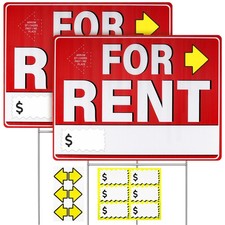 2 PCS 17x13 Inch DoubleSided For Rent Yard Signs HMetal Stand Stakes Set
