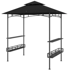 Adjustable 8x5ft Outdoor Grill Gazebo 2-Tier with Shelves Baskets Hook Charcoal