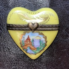 Vintage Limoges France Porcelain Hand Painted Heart Trinket Box Artist Initials