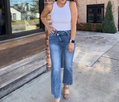 Risen Alessia Crossover Straight Leg Jeans Blue