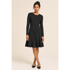 Michael Kors Made In Italy Black Virgin Wool Flounce Hem Fit Flare Dress 14