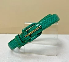 Vintage Honors Genuine Snakeskin Belt Emerald Green Covered D-Buckle 1" Wide, L