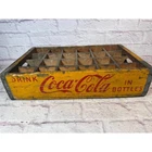 Vintage COCA COLA Wooden Soda Crate Case Mustard Yellow 24 Cubbies Peru Illinois