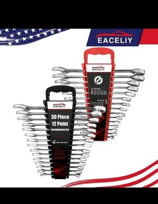 EACELIY 30PCS Combination Wrench Set with Metric & SAE 8-22mm 1/4-1'' CR-V Steel