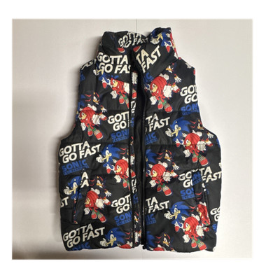 H&M Sonic the Hedgehog Boys Puffer Vest Black Blue Red US 6/7 Full Zip