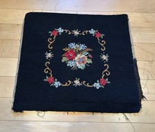 19 x17 Antique Vintage Handmade Black Floral Needlepoint
