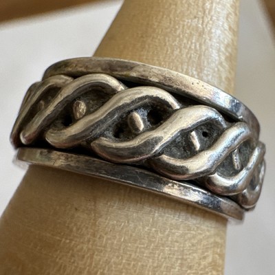 Chunky 925 Silver Celtic Wedding Band Size O Fiddle Spinner Spinning Ring