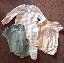 3pc Baby Outfit Set 0-3 Months Striped Zip Footed Sleeper & 2 Bodysuits