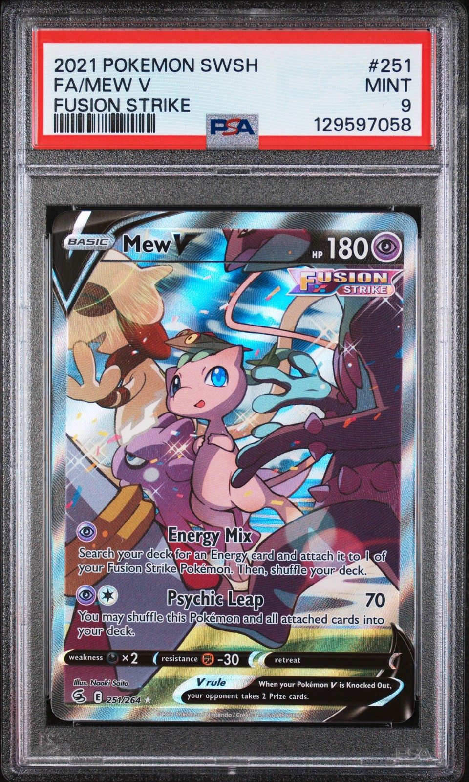 Mew V 251/264 PSA 9 MINT Pokemon Fusion Strike Alternate Art Rare Full Art