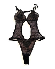 Victoria's Secret Lingerie Cutout One-Piece Lace w Rhinestone Teddy Black Size M