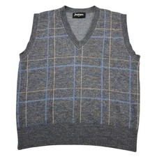 Vintage Jantzen Sweater Vest M Windowpane Plaid Gray Wool Blend Pullover Grandpa