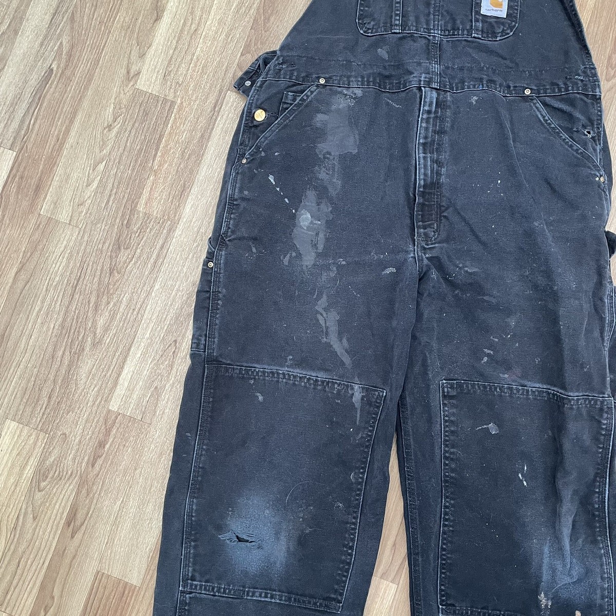 Vtg Carhartt Double Knee mens 42x 27 bib overalls Blue/Black RO1