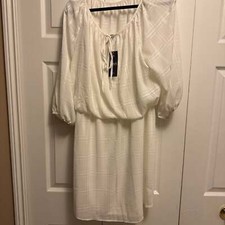 Chaps Women's White Plaid Peasant Dress