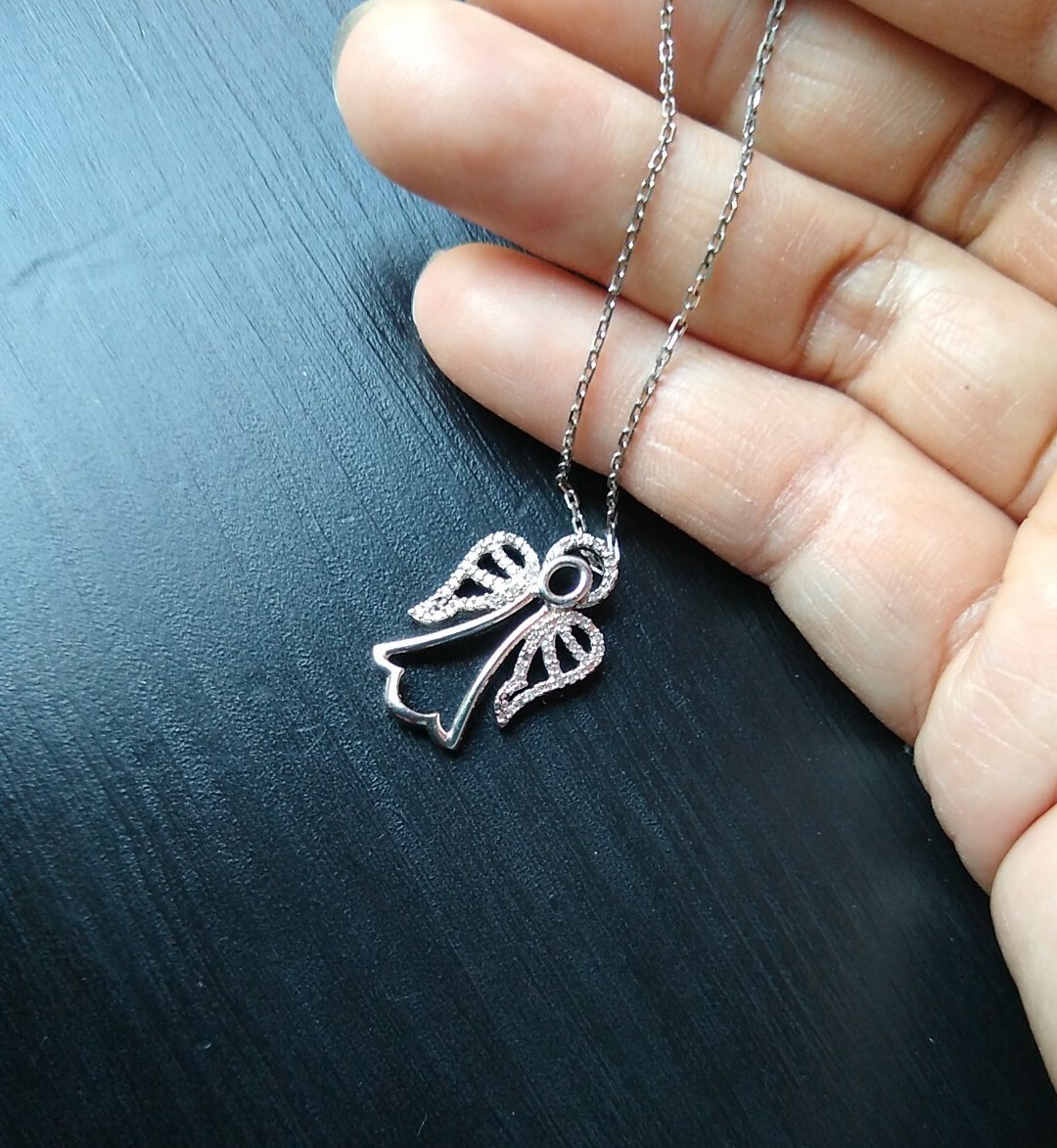 Solid 925 Sterling Silver Iced Diamond Angel Pend… - image 2