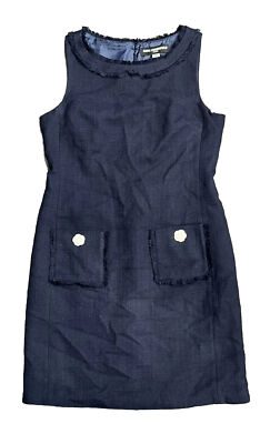 Karl Lagerfeld Dress Sz 10 Navy Blue Tweed Sleeveless Dress Front Pockets NWT