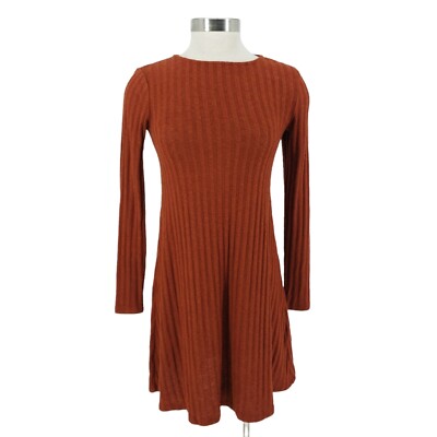 Style & Co Swing Dress Dark Auburn Rib Knit Long Sleeve Fit Flare Petite NWT PP