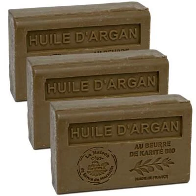 MAISON DU SAVON 3 x 125g Riegel - Arganöl duftende französische Seife mit Bio-Sheabutter
