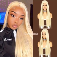 Blonde Synthetic Lace Front Wig Heat Resistant As Human Hair Wigs Long Straight