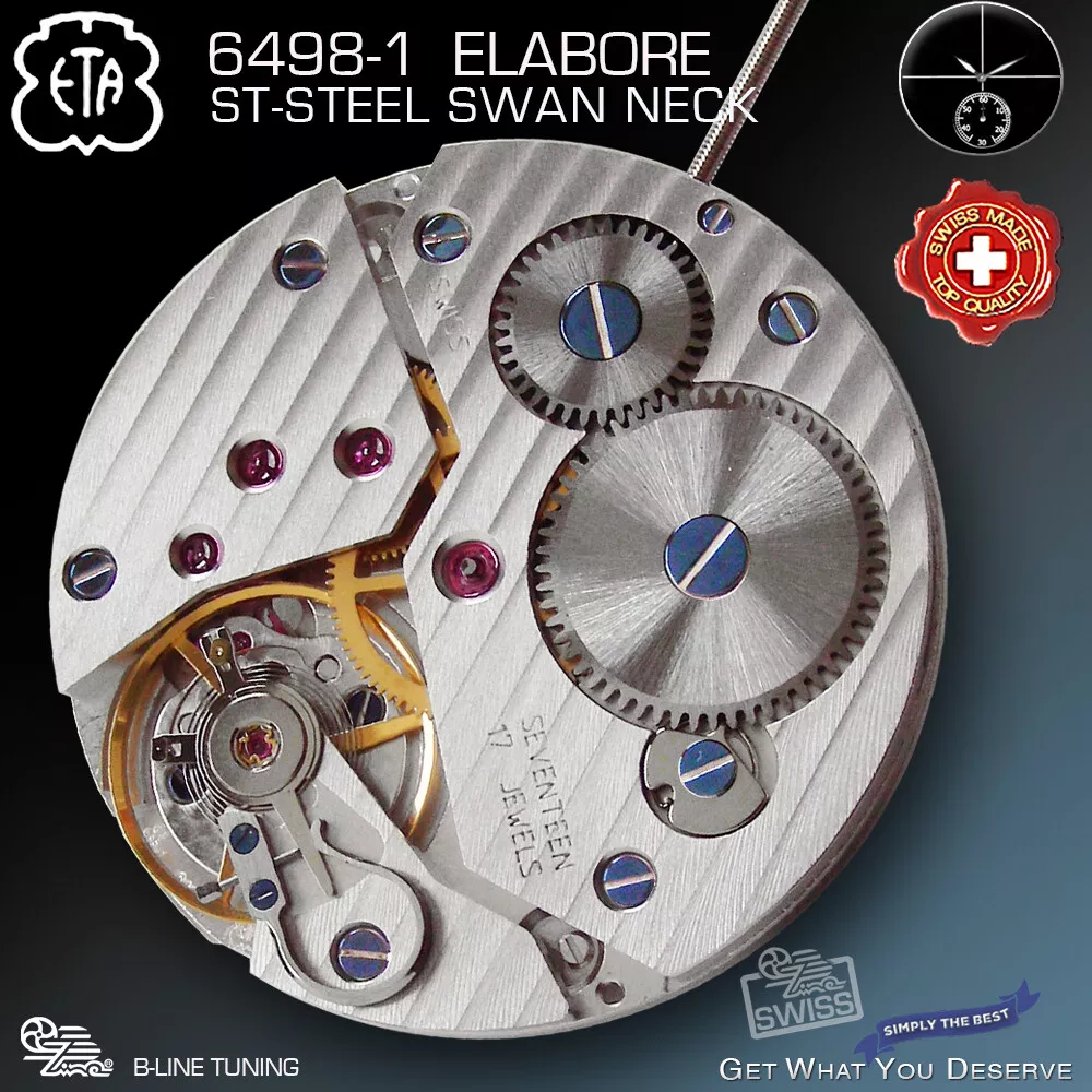 MOVEMENT ETA UNITAS 6498 1 ST STEEL SWAN NECK ELABORE 18 CDG BLUE SCREWS