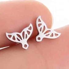 Stud Earring Pair Stainless Steel Silver Mermaid Tail Cutout