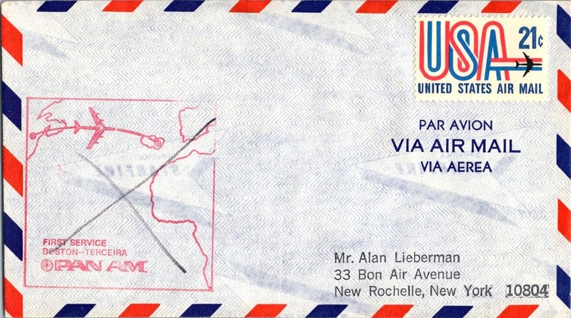 Pan American First Flight Official Cachet Boston - Terceira Azores 1973