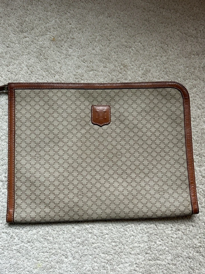 Estuche de documentos grande vintage Celine Macadam beige (con manchas en el interior) Foto 3 de 4