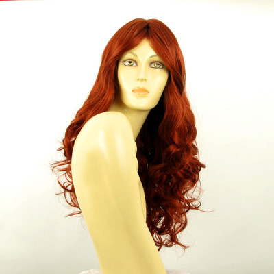 Perruque Mi-longue Bouclée Couleur Copper Intense – Bonnet Classique, Raie Libre – Synthétique, Neuve Avec étiquettes