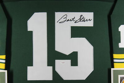 Bart Starr Autographed Pro Style Framed Green Jersey 35x43 JSA