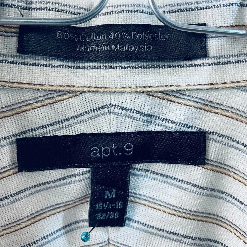 Camisa de vestir para hombre Apt.9 M 15,5 32/33 abotonada manga larga a rayas tostadas  Foto 3 de 4