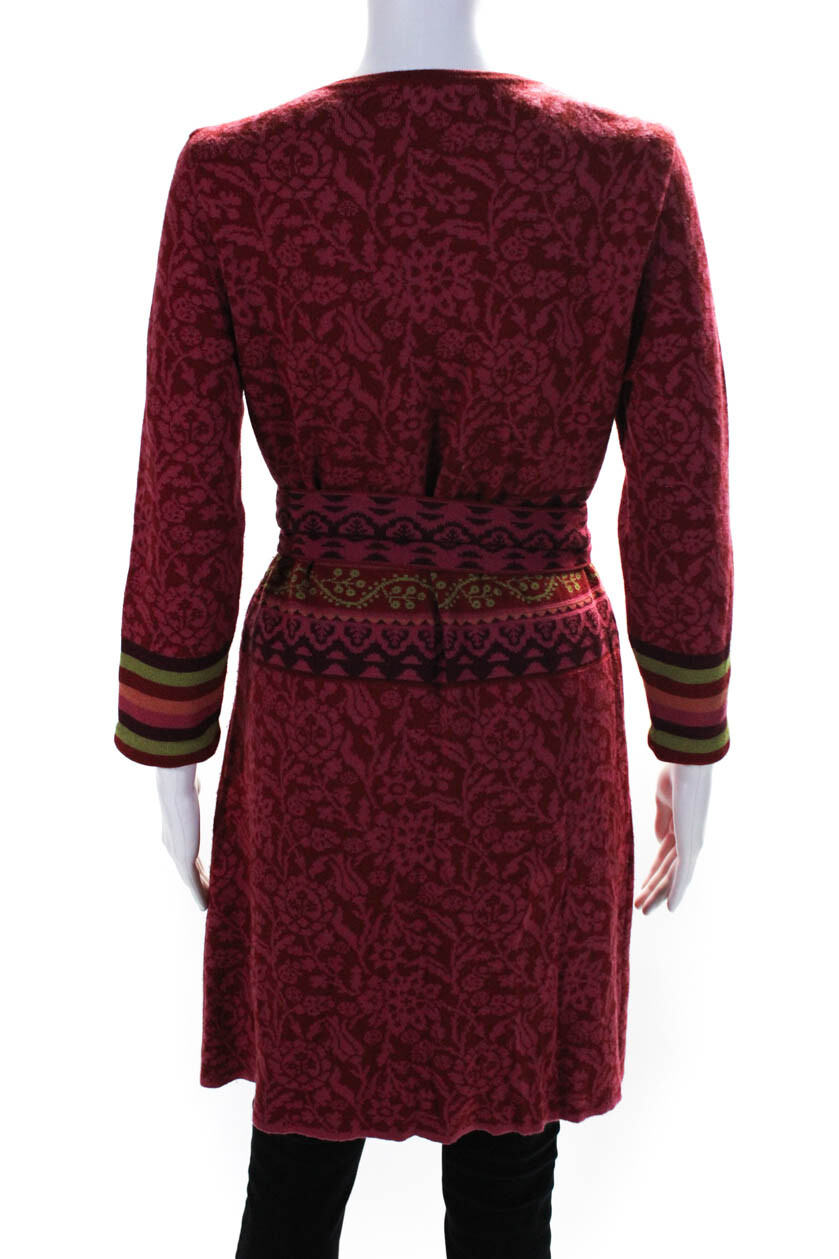 Oleana Womens Wool Floral Print Longline Cardigan Sweater + Scarf Set