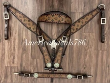 Western Brown Leather Bling Tack Set With Red Buckstitch