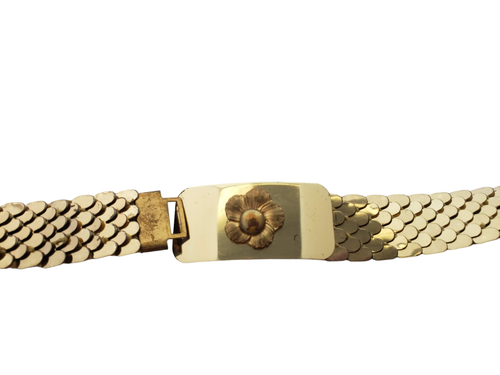 Vintage Gold Tone Fish Scale Skinny Elastic Metal Belt - Picture 4 of 4