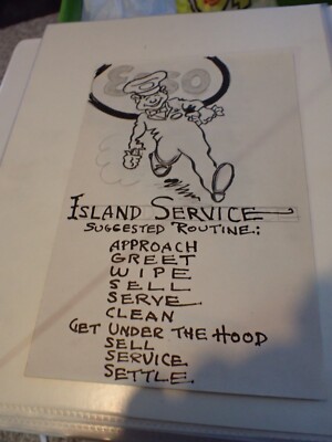 ESSO GASOLINE  GASOLINE ISLAND  SERVICE  G. E. HILLS sketches  1950 ORIGINAL