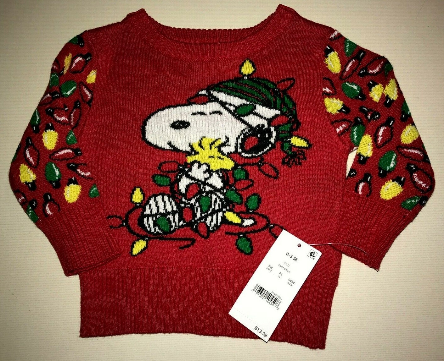 SNOOPY CHRISTMAS SWEATER size 0-3 month baby boy MSRP 13.99 LIGHTBULBS ...