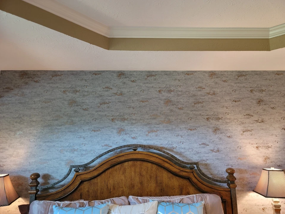 Grandeco浅灰色蓝色纹理壁纸带铜溪 — 第 2/2 张图片