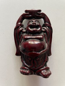 VTG Chinese Happy Laughing Fat Buddha Red Figurine Statue Heavy Resin 4" Tall