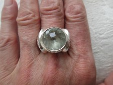 Sterling Unisex Brilliant Cut Round Prasiolite Modern Ring SZ 8.5