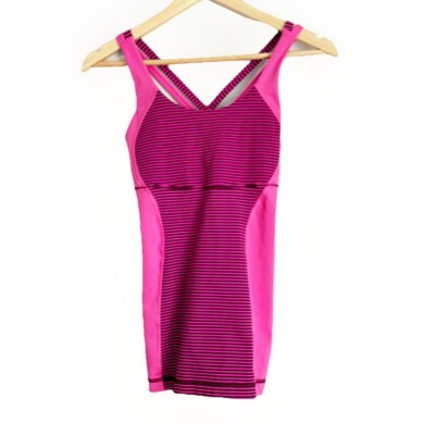 Lululemon Women s 4 Energy Tank Shelf Bra Hyper Stripe Raspberry Hiking Workout