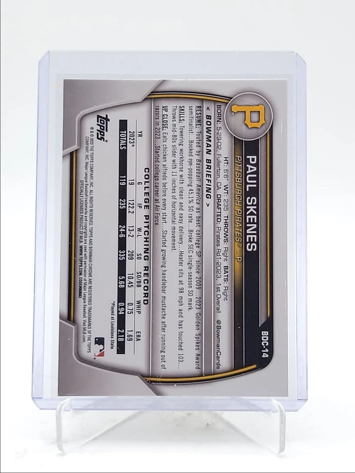 PAUL SKENES 2023 BOWMAN CHROME DRAFT 1ST SAPPHIRE REFRACTOR F Q4060 - Image 2 of 2