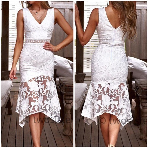 Two Sisters The Label Dress Womens 2 Extra Small XS White Ivory Floral Lace Midi