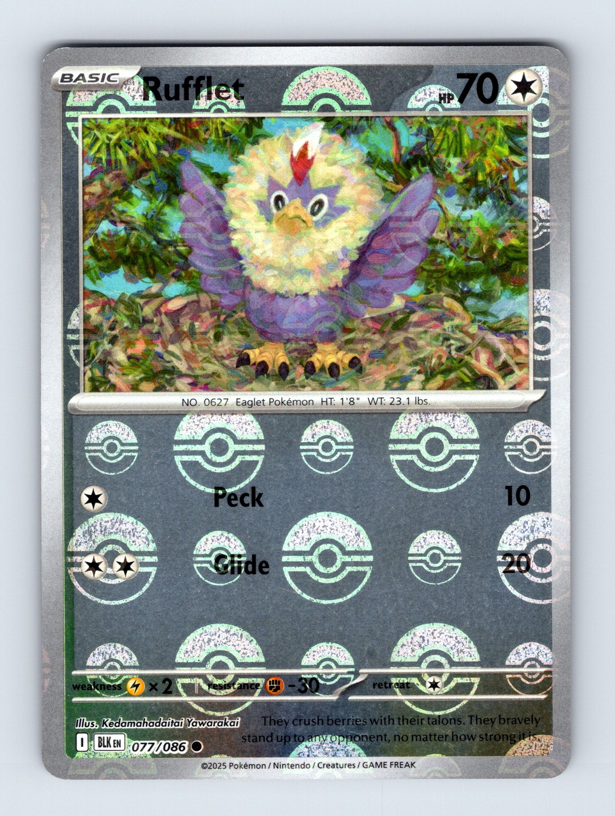 Rufflet - Black Bolt 077/086 - Poké Ball Holo - NM - Pokémon TCG