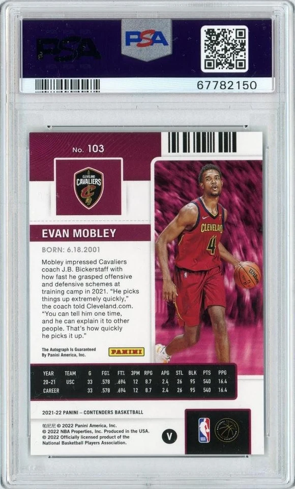 PSA9 2021-22 Panini Contenders Evan Mobley Rookie Ticket Variation /49 - Image 2 of 2