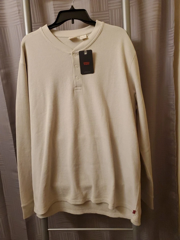 Levi's Men's Long-Sleeve Thermal Ivory Henley Shirt US 2X-Large Comfy NWT - Image 2 of 4