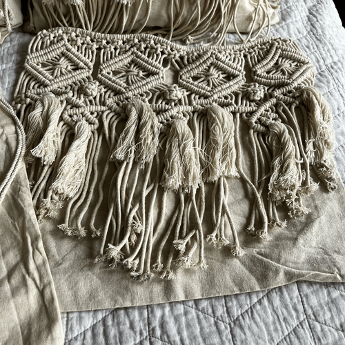 Boho Macrame Pillow Covers Set of 4 100% Cotton Fringe Throw Pillowcases Cream - Picture 6 of 9