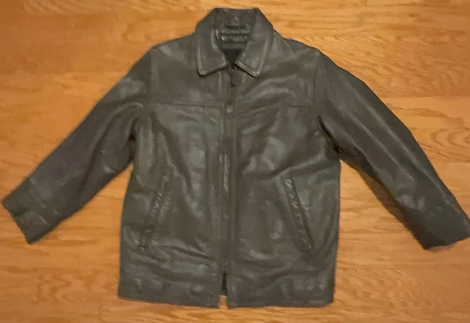 复古二手 Reaction Kenneth Cole 男孩棕色皮革夹克  — 第 3/4 张图片