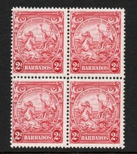 Barbados 1938-47 2d Carmine in block of four SG 250d Mnh.
