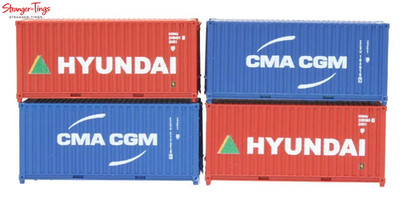 Dapol 20ft Container Set (4) Hyundai/CMA CGM Weathered Spur N